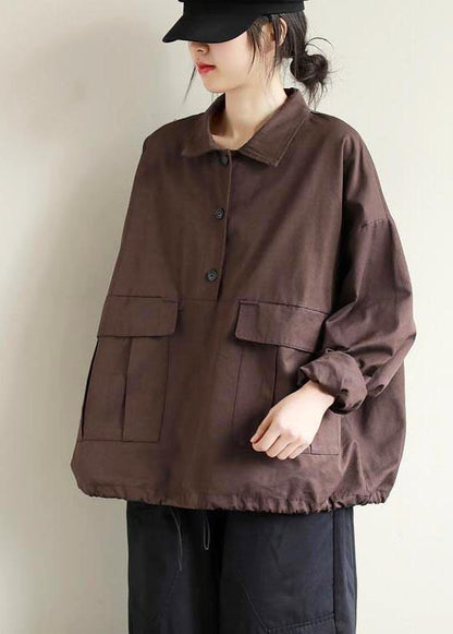 Lapel Patchwork Spring Shirts Pattern Chocolate Shirt