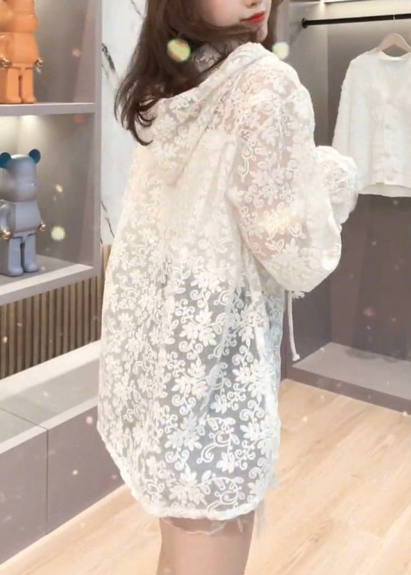 Brief Beige Embroideried Button Hooded Upf 50+ Coat Jacket Summer