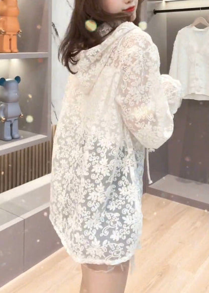 Brief Beige Embroideried Button Hooded Upf 50+ Coat Jacket Summer