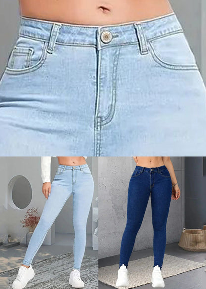 Dark Blue Pockets Button Patchwork Denim Pants
