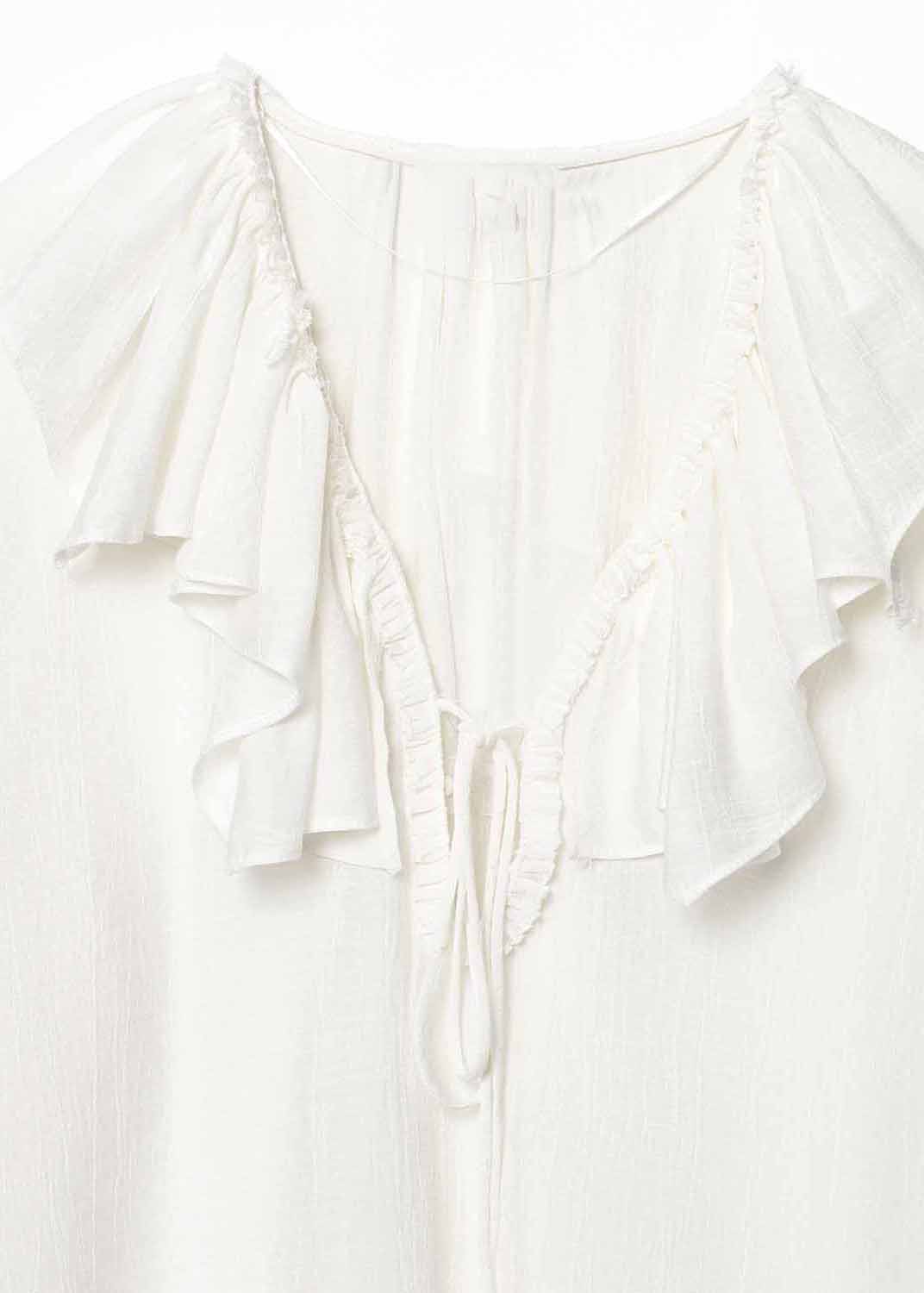 White V Neck Ruffled Patchwork Chiffon Top Fall