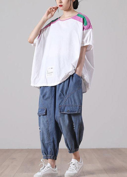 Italian Blue Cotton Tee Short Sleeve Summer