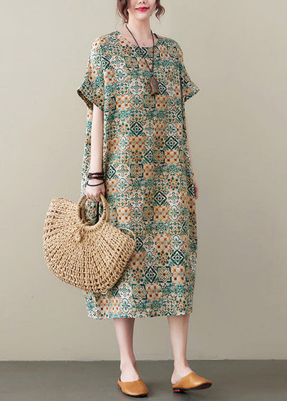 Green Print Cozy Long Dress Summer