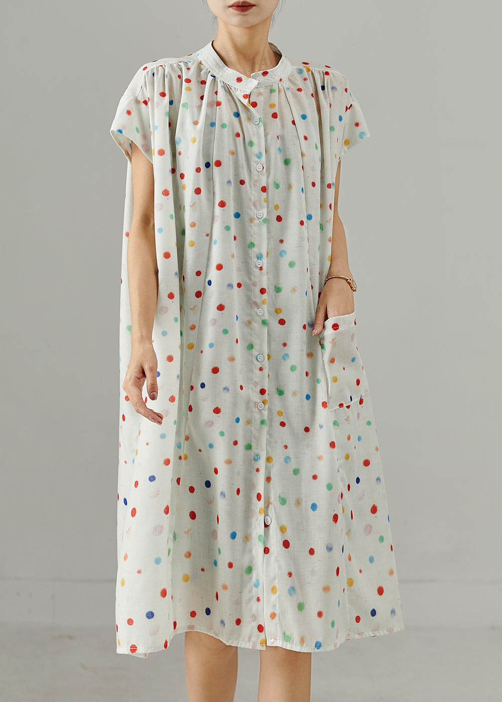 Rainbow Round Dot Cotton Shirt Dress Summer