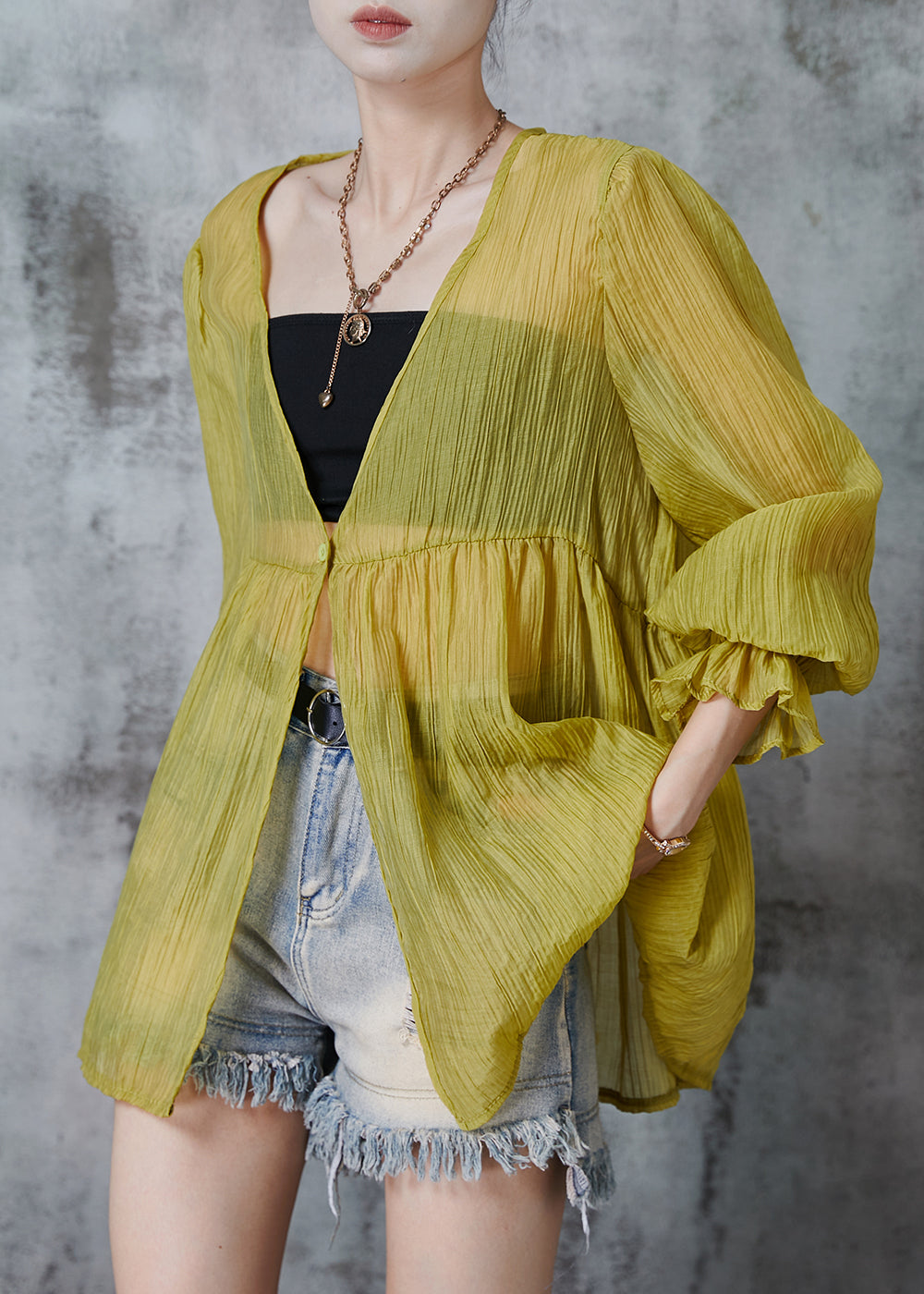 Modern Yellow Oversized Chiffon Upf 50+ Coat Summer