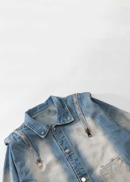 Loose Pink Button Pockets Patchwork Style Denim Coats Fall