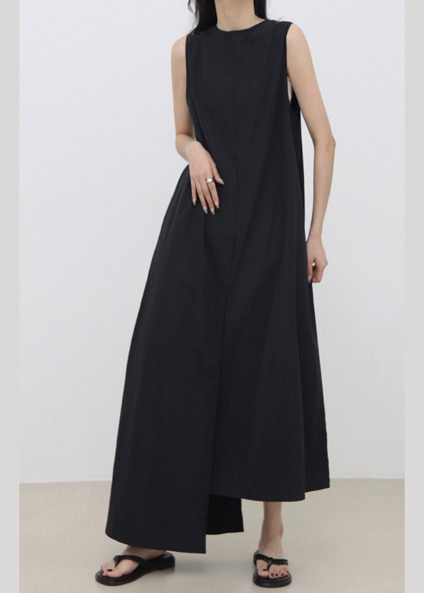 Boutique Black O-neck Asymmetrical Patchwork Maxi Dress Summer