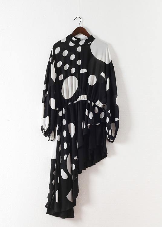 Spring Summer Black and White Dot Irregular Chiffon Top