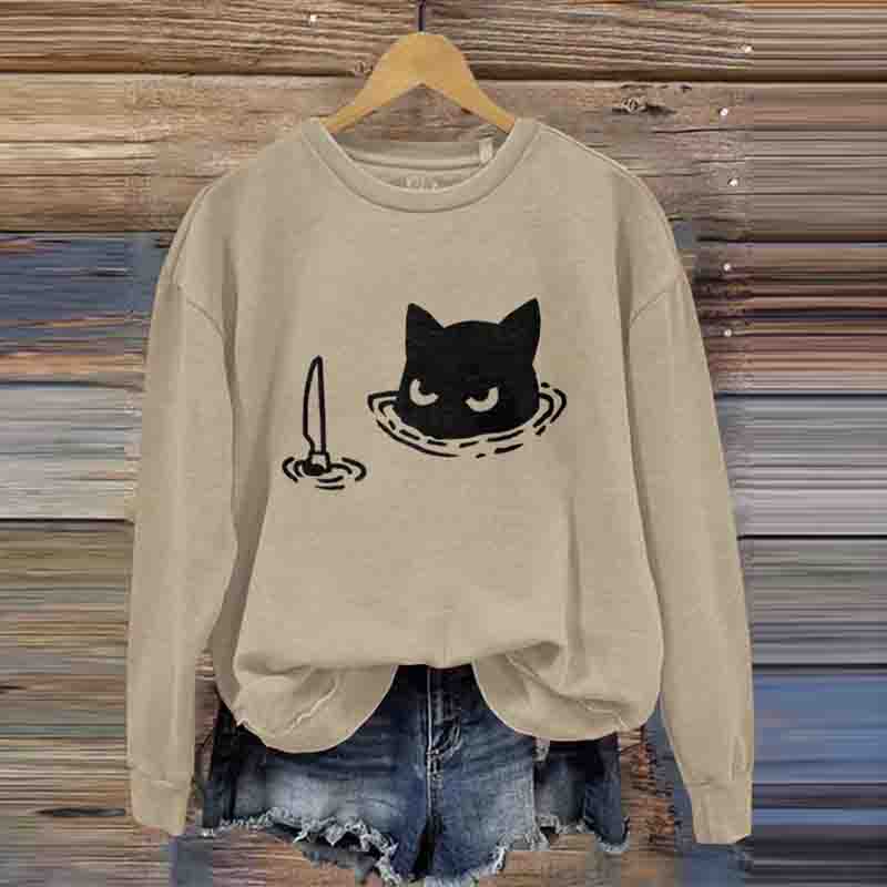 Comstylish Women's Funny Black Cat Assassin Abstract Art Painting Sweatshirt
