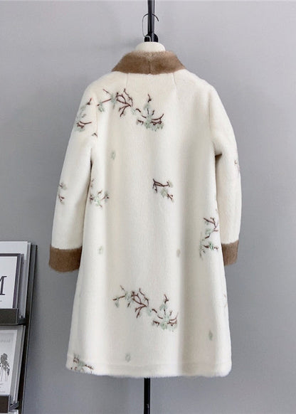 Chinese Style Beige Tasseled Embroideried Mink Cashmere Coat Winter