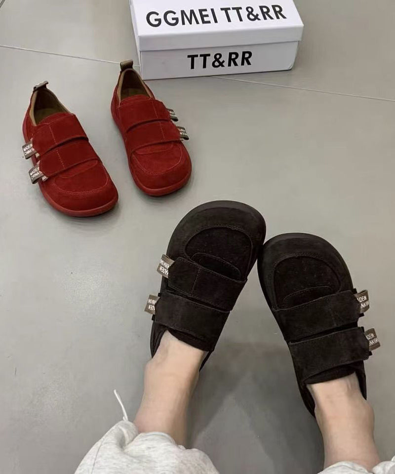 Red Flats Suede Splicing Velcro Strap for
