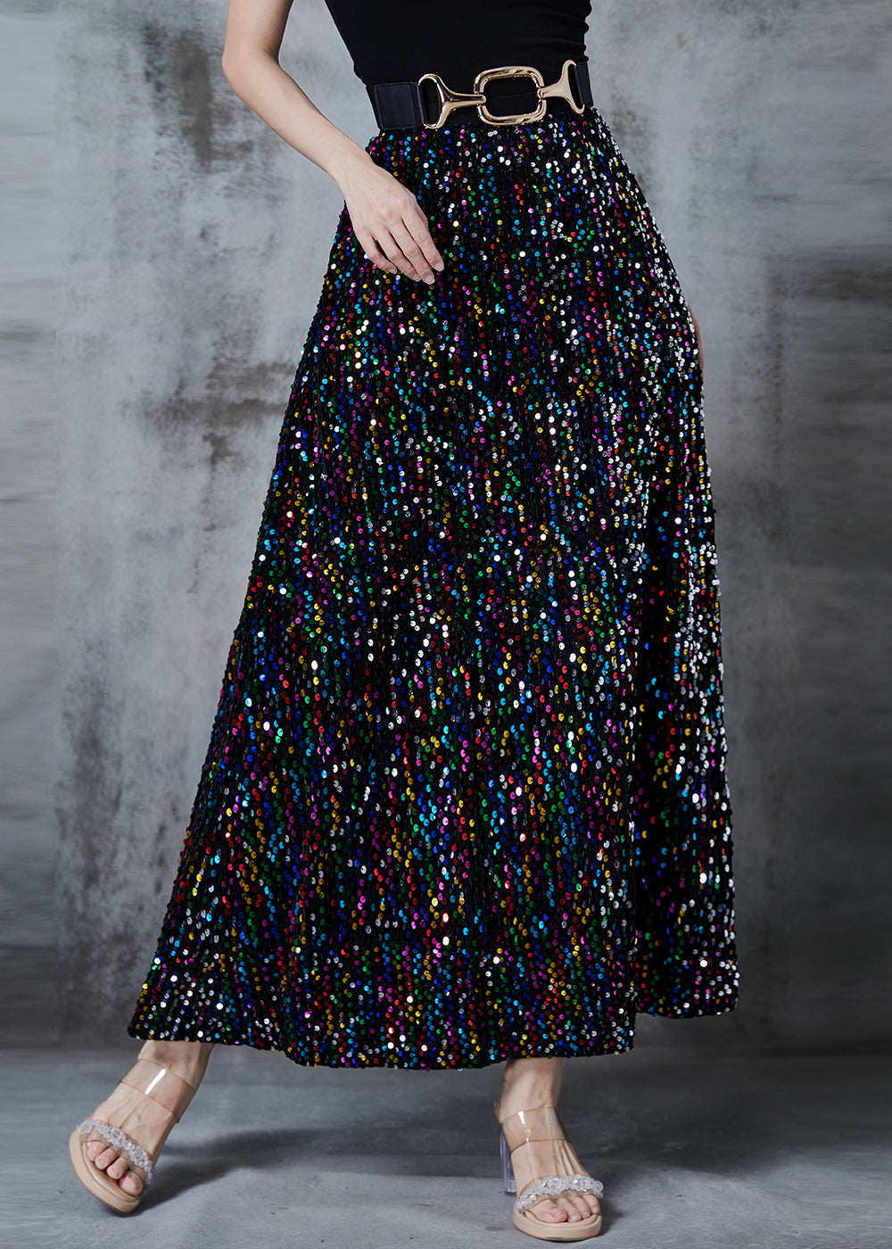 Fine Rainbow Sequins Cotton a Line Skirts Fall