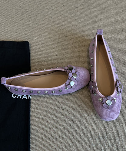 Brown Suede Rivet Splicing Flat Shoes for