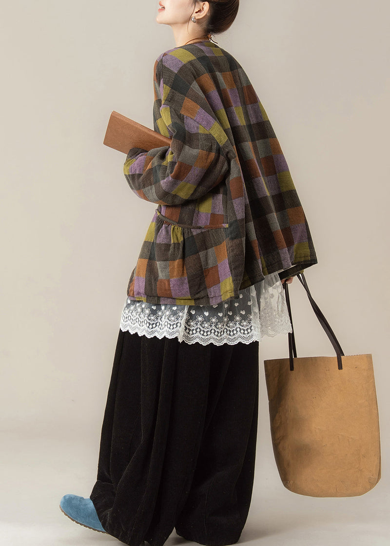 Plaid Warm Parka ,top and Wide Leg Pants Three Pieces Set Winter