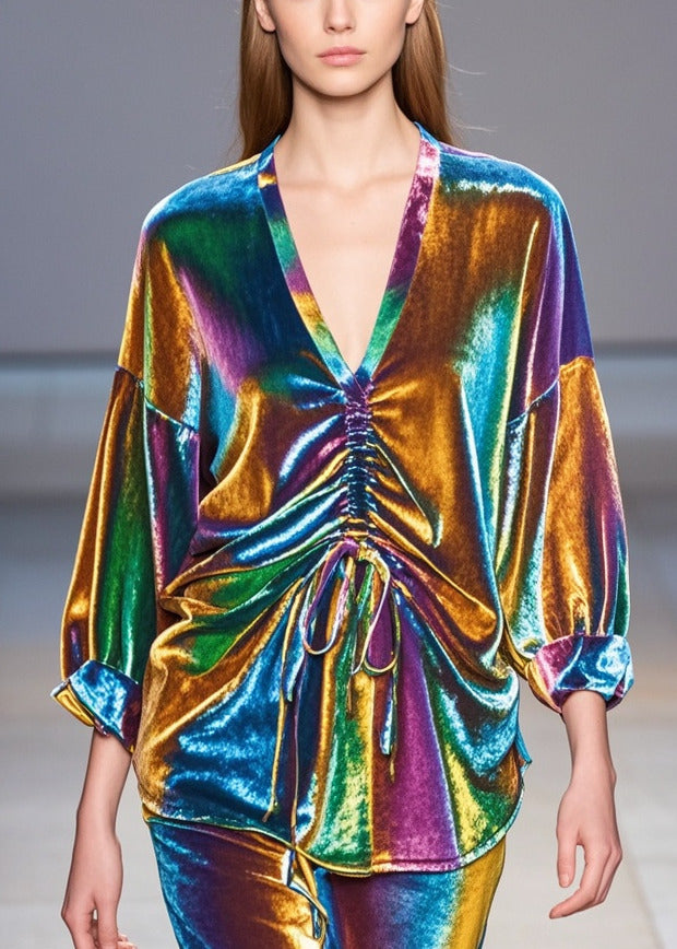 Gradient Color Cinched Silk Velour Top Fall