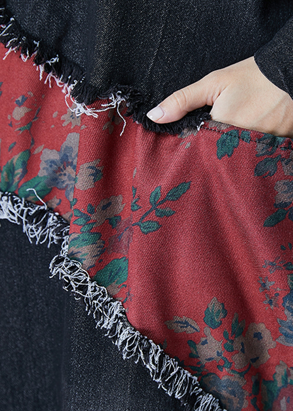 Black Asymmetrical Patchwork Denim Holiday Dress Fall