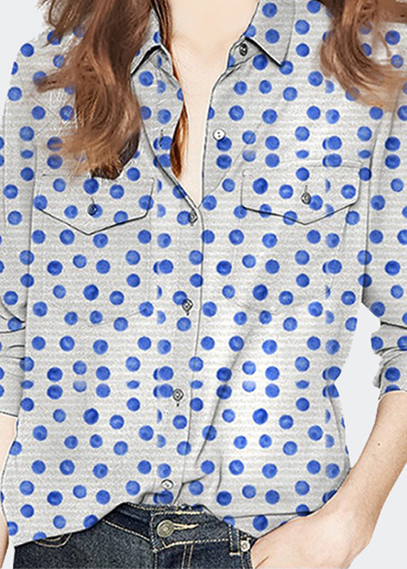 Peter Pan Collar Dot Print Cotton Shirt Tops Spring