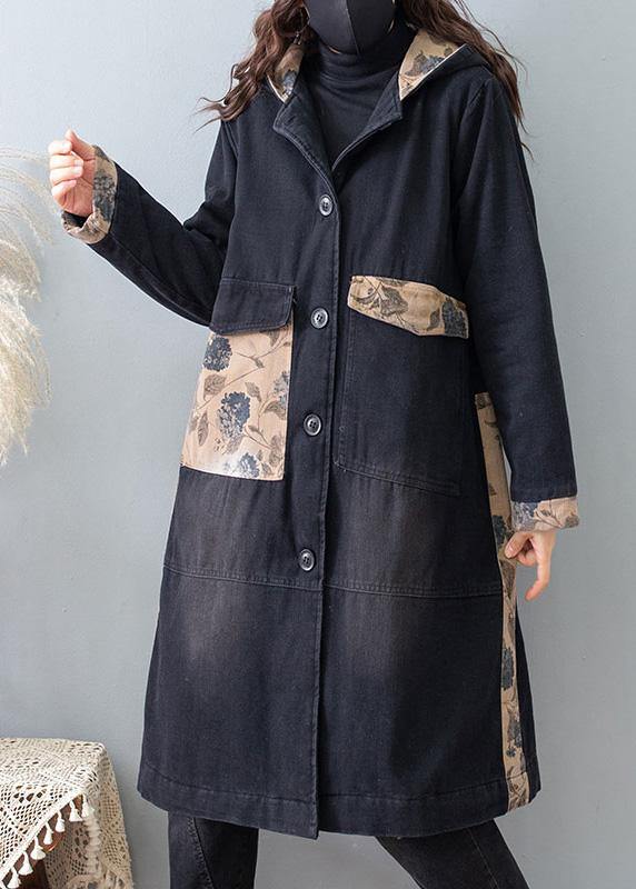 Denim Black Quality Clothes for Tutorials Hooded Pockets Spring Coats
