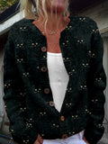 Comstylish Cute Cat Face Pattern Cozy Knit Cardigan