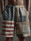 American Independence Day Western Style Retro Cotton And Linen Shorts artswardrobe