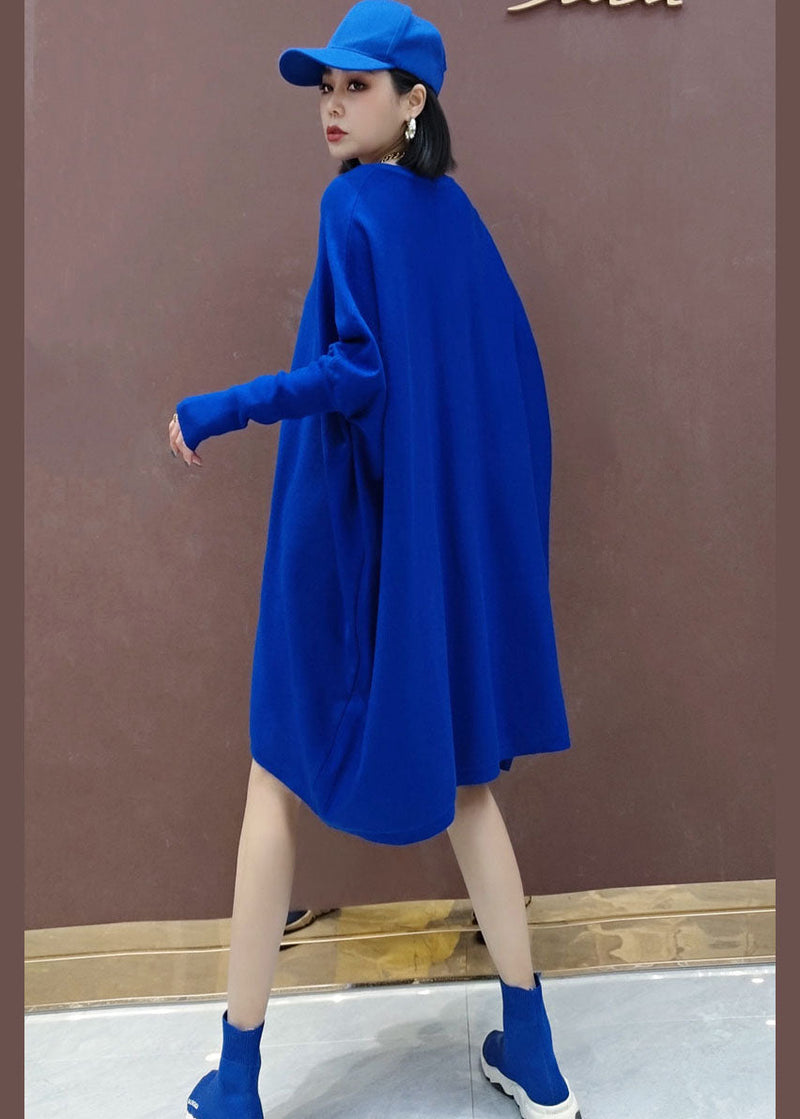 Blue Loose Knit Dresses Spring