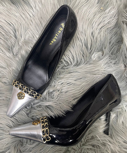 Black High Heels Stiletto Sheepskin Splicing Sequined Linked