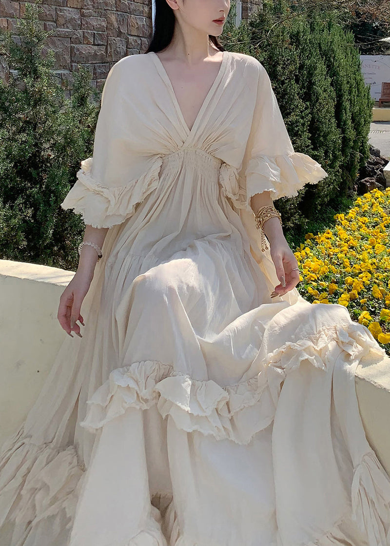 White Exra Large Hem Cotton Vacation Dress Summer
