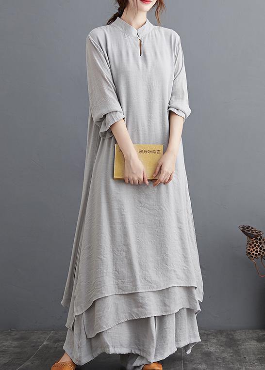 Spring Gray Medium Length Dress Wide Leg Pants Two Piece Set