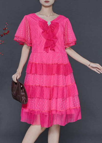 Rose Dot Patchwork Tulle Mid Dress Summer
