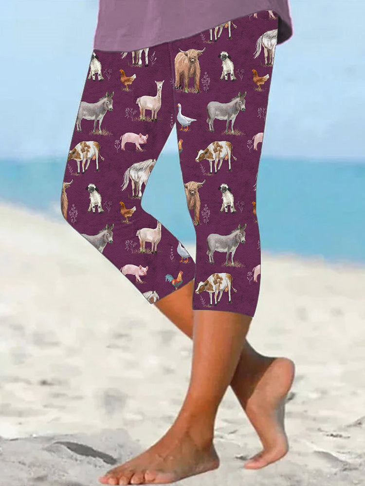 Farm Animals Print Casual Cozy Stretch Leggings artswardrobe