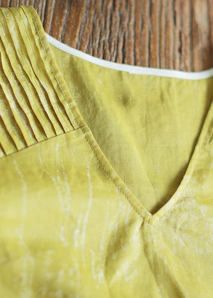 V Neck Tie Waist Summer Clothes for Ideas Yellow Loose Dress