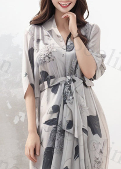Stylish White Print Silk Beach Dresses Summer