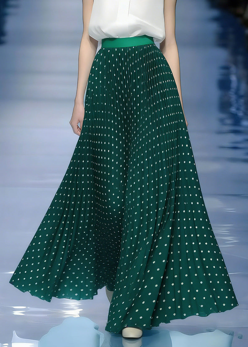 Green Elastic Waist Dot a Line Skirt Spring