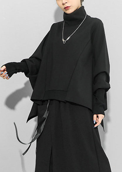 Black Turtleneck Asymmetrical Sweatshirts Long Sleeve