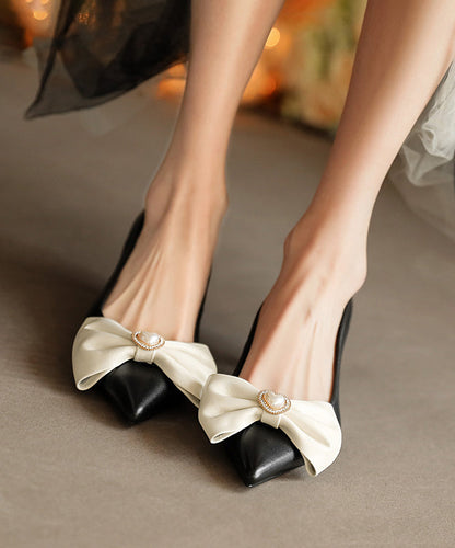 Brown High Heels Sheepskin Splicing Bow Pointed Toe