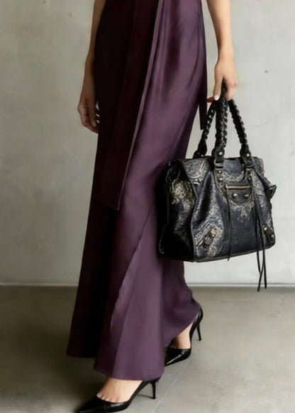 Dull Purple Cold Shoulder With Scarf Chiffon Robe Dresses Summer