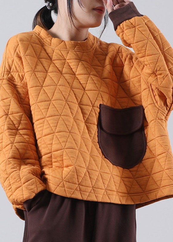 Modern Green O-neck Pockets Fall Thick Sweatshirts Top