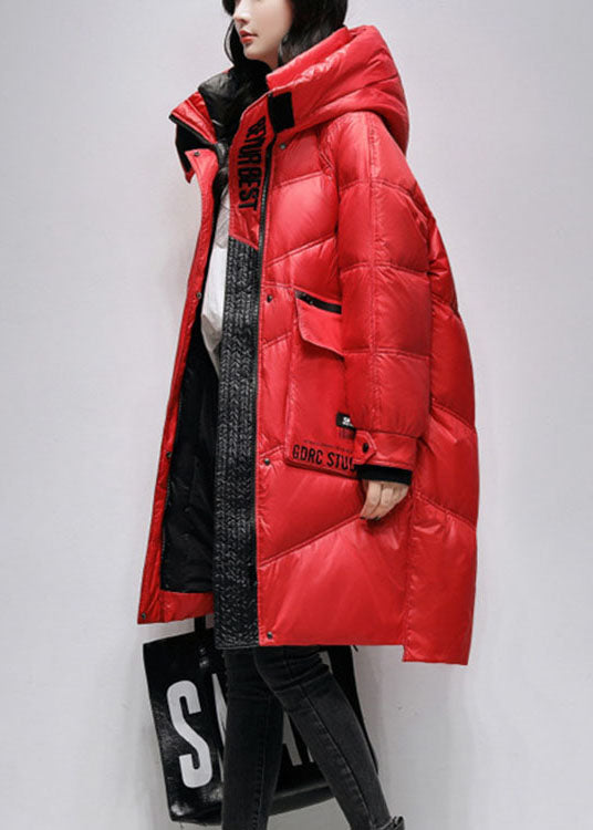 Red Loose Pockets Winter Duck Down Coat