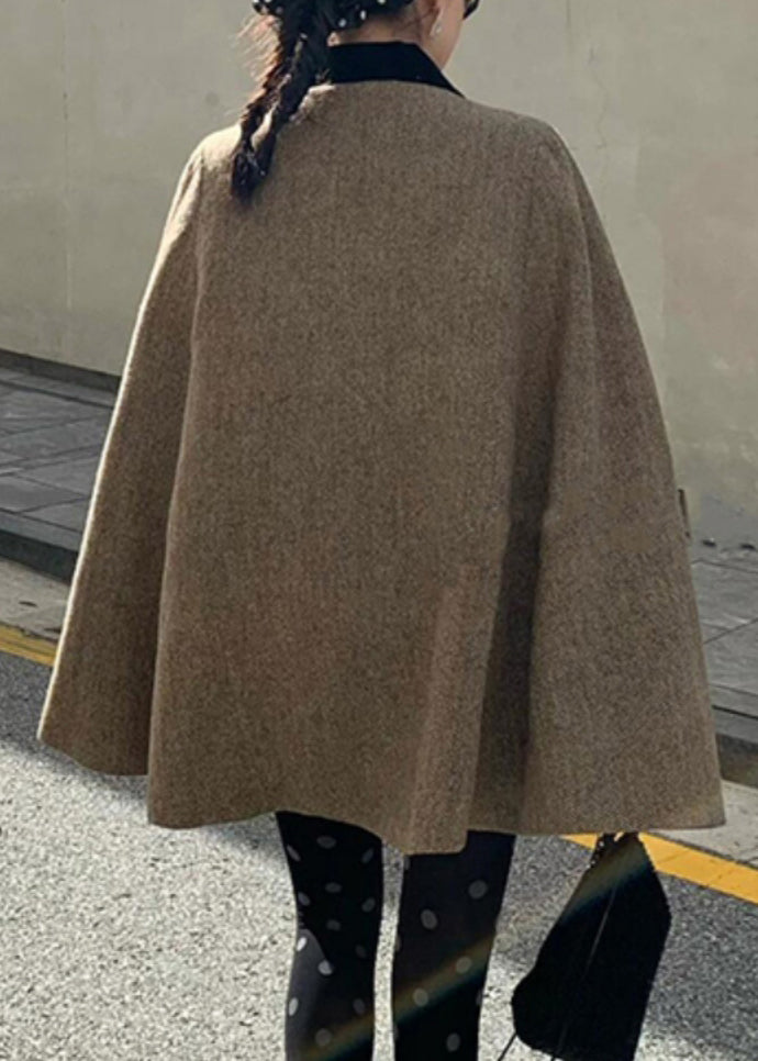 Brown Peter Pan Collar Zippered Woolen Coats Winter