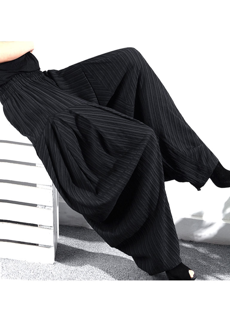 Style Black Striped Patchwork Cotton Lantern Pants Spring