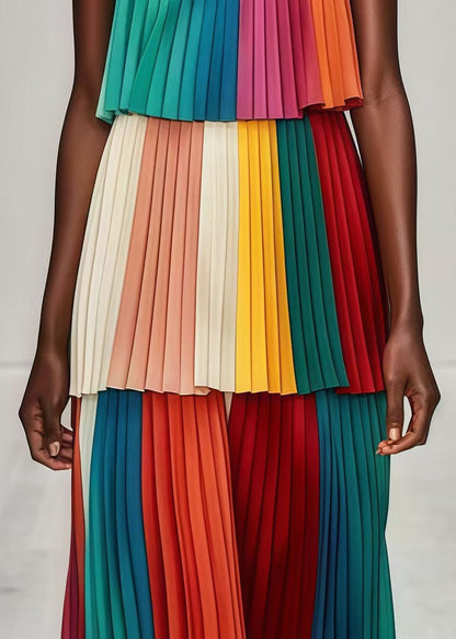 Multicolor Layered Wrinkled Chiffon Strapless Dress Summer