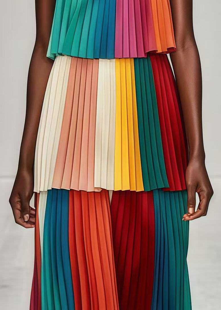 Multicolor Layered Wrinkled Chiffon Strapless Dress Summer
