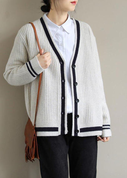 Beige Sweater Blouse V Neck Button Down Spring Sweaters