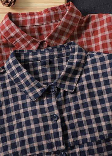 Blue Plaid Top Silhouette Lapel Patchwork Short Spring Tops