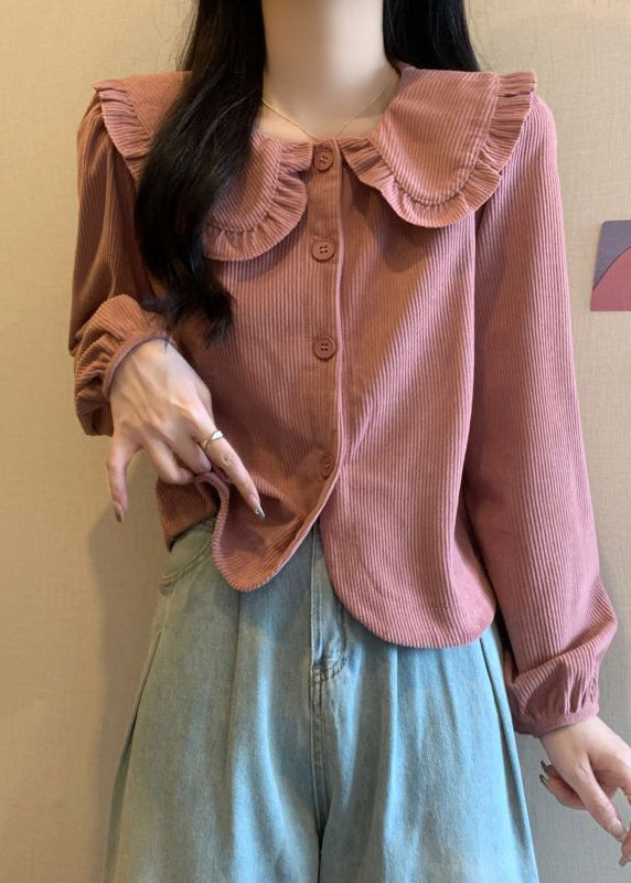 Pink Button Corduroy Shirt Long Sleeve