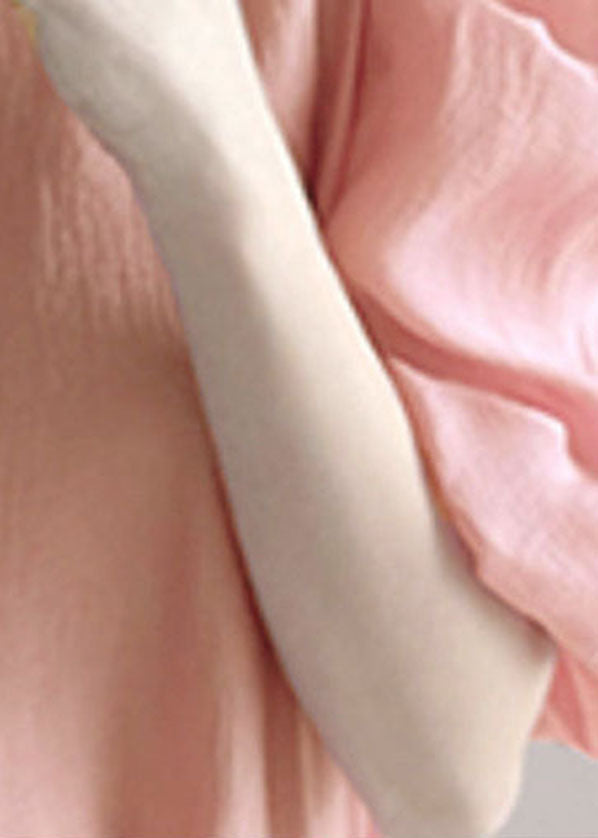 Modern Pink O-neck Silk Blouse Top Puff Sleeve