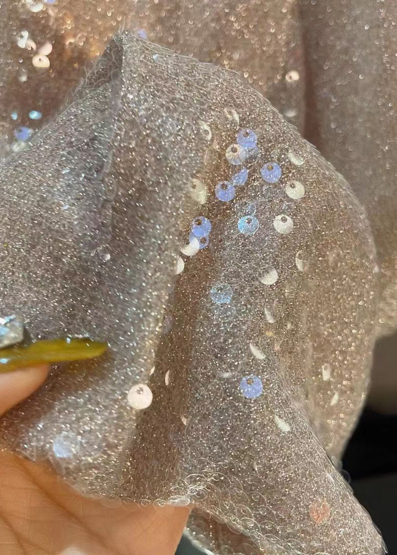 Pearl Embellished Lantern Sleeve Sequin Shirt Spring