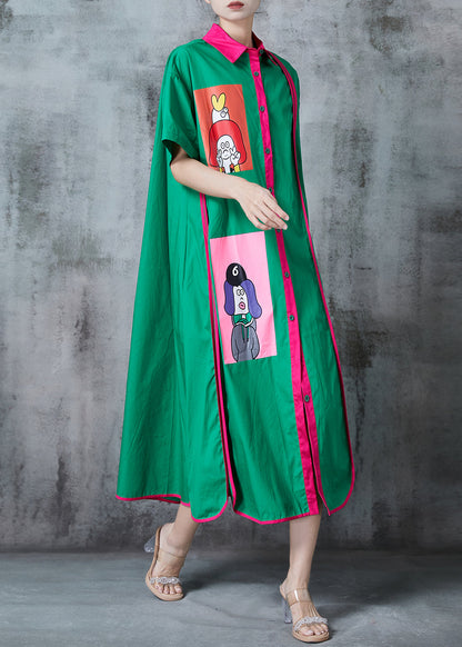 Green Patchwork Cotton a Line Dresses Applique Summer