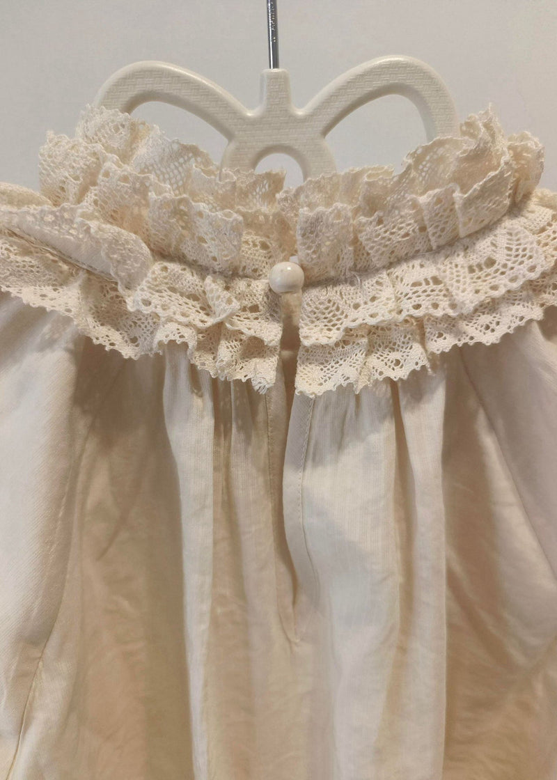 Beige Decorated Patchwork Lace Shirt Top Spring