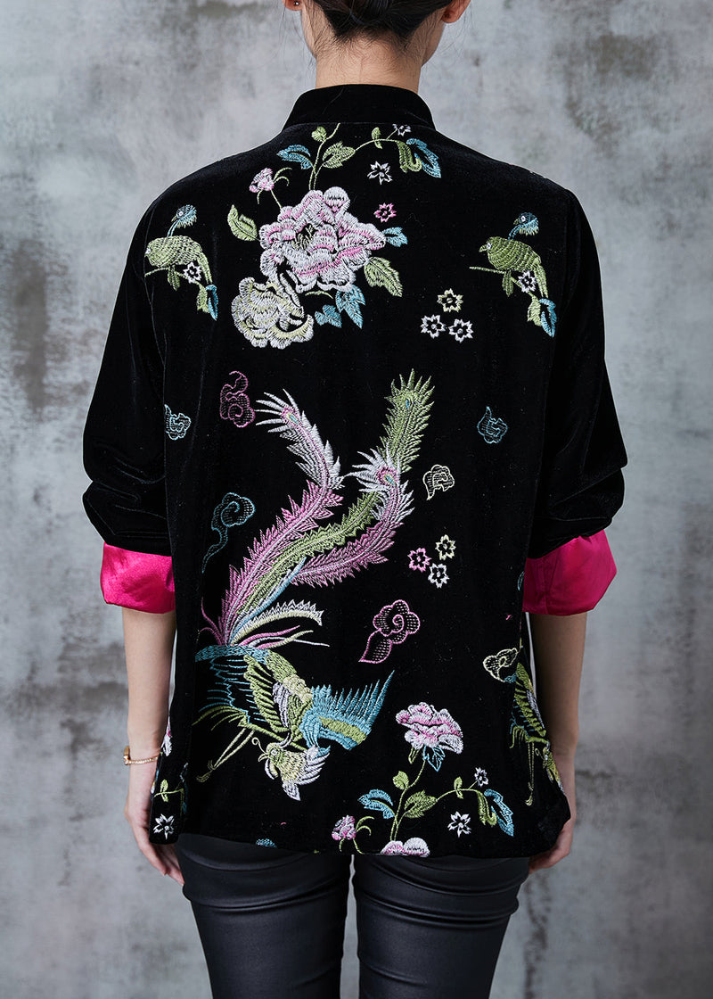 Rose Embroidered Silk Velvet Oriental Jacket Fall